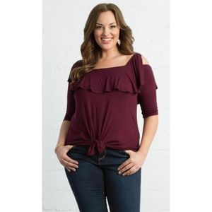 Kiyonna Kelsey Flounce Top, Burgundy, 4